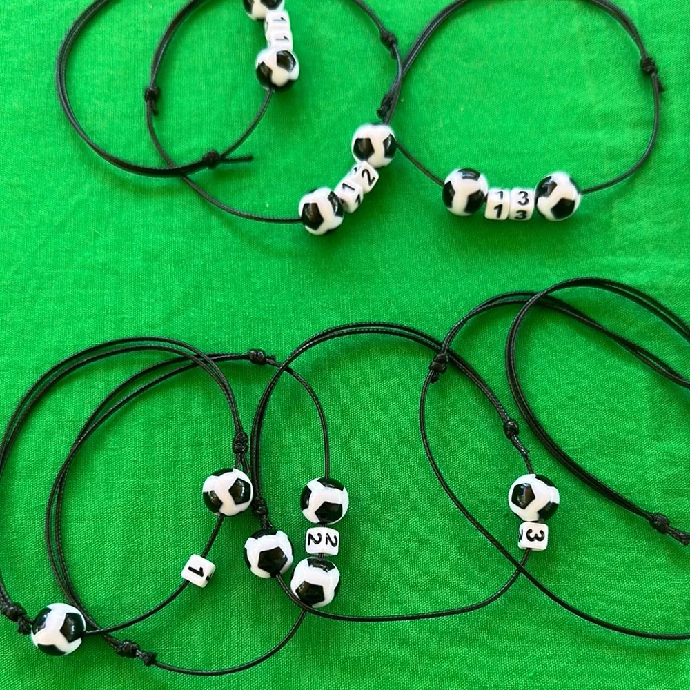 Soccer Bead Kids Bracelet Set - Black and White - Picture 2 of 7